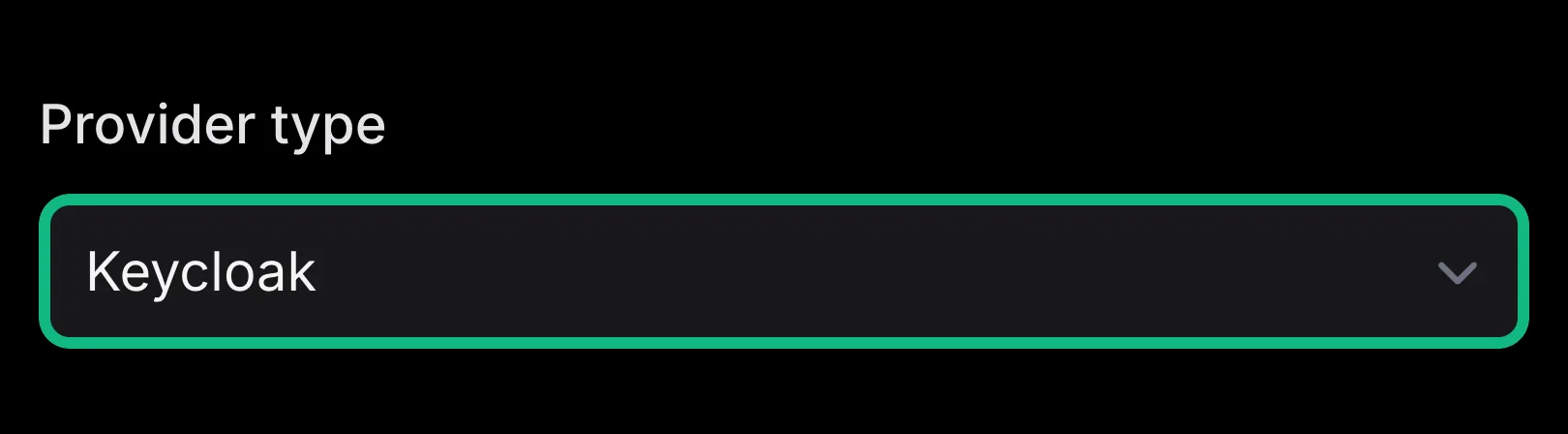 emisar's Add provider form with the Provider type select outlined in green and set to Keycloak.