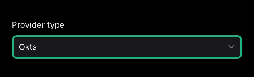emisar's Add connection form with the Provider type select outlined in green and set to Okta.